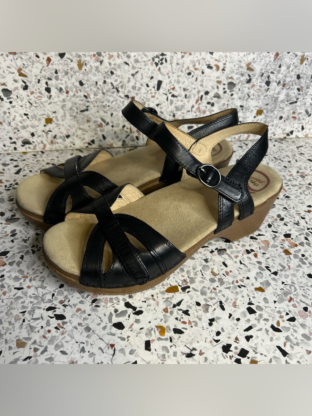 Dansko Season Black Leather Ankle Strap Comfort Sandals Womens EU 39 US 8.5